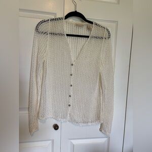 Vintage crochet open knit cardigan mother of pearl buttons spring summer boho